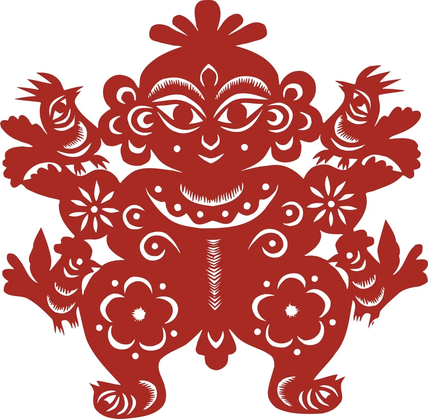 中国风中式传统喜庆民俗人物动物窗花剪纸插画边框AI矢量PNG素材【726】